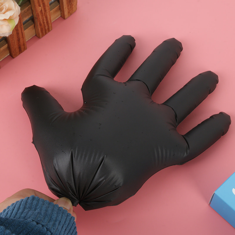Bonne résistance à la température Gants TPE noirs (motif de points)